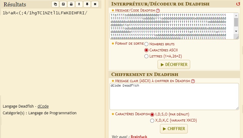 Dcode interpréteur Deadfish